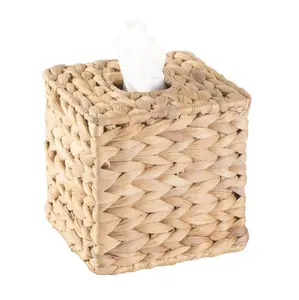 Vintiquewise Square Water Hyacinth Wicker Tissue Box Cover - 6x6x6 in Thick Weave, Bathroom Decoration Accessories for Home & Personal Spaces
