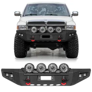 Vijay Steel Front Bumper, Compatible with 94-01 Dodge RAM 1500, 94-02 RAM 2500, with Round Lights and D-Rings