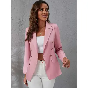 Lapel Collar Double Breasted Flap Detail Blazer Fall Cloth For Women