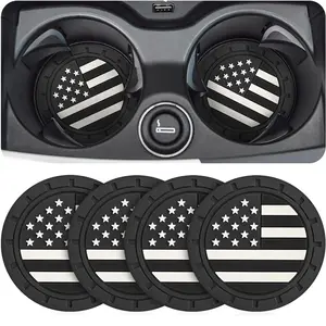 4 Pack Car Cup Holder Coasters, Colored American Flag US Flag Insert Car Cup Coaster, 2.75 Inch Anti Slip Shockproof Embedded Drink Mat, Vehicle Interior Decor Accessories
