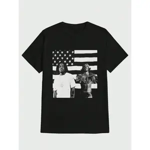 Famgem Sports Tee OutKast Vintage Hip Hop American Flag T-Shirt Casual Digital Print Pure Heavy Cotton T Shirt