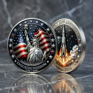 1PC American Memorial Style Commemorative Coin Alloy 3D Relief Collectible Medal Freedom And Space - USA Semiquincentennial Medal Coin | 250th Anniversary American Collectible