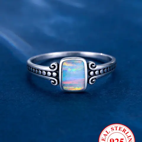 S925 Sterling Silver Fashion Oval Shaped Artificial Opal Decor Ring, Vintage Style Ring for Women & Men, Trendy All-match & Exquisite Jewelry for Birthday Gift, Twilight Ring, Aurora Ring, Unique Rings, Statement Rings