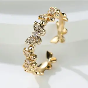Dazzling Rhinestone-Studded Butterfly Design Adjustable Cuff Ring for Elegant and Chic Fashion Statements