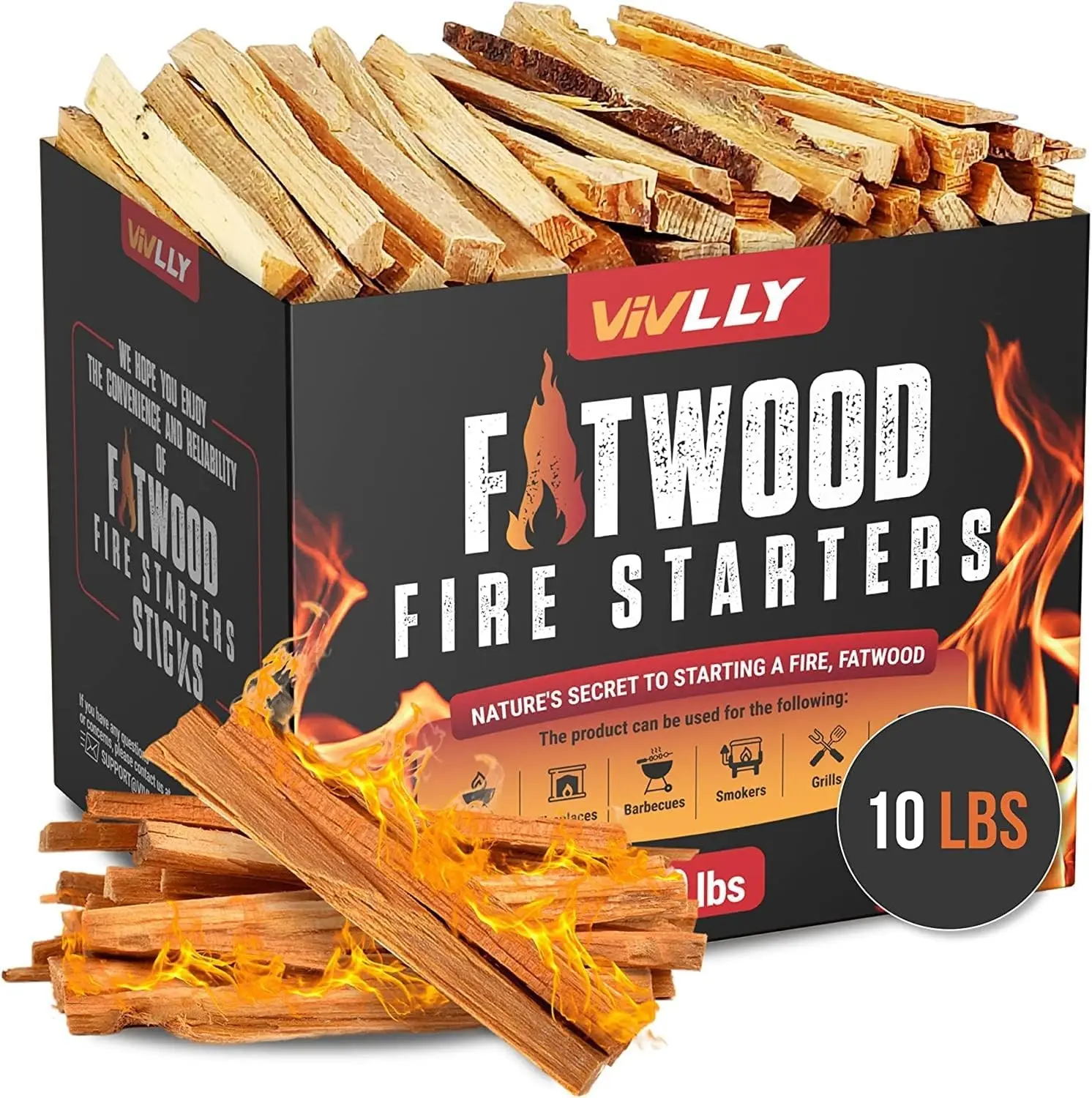 10 lb Natural Wooden Fatwood Fire Starter Sticks - 100% Resin-Rich Pine Kindling, Quick-Ignite, Clean Burn, Easy Lighting for Fireplace, Wood Stove - Indoor/Outdoor Home Supply Gift