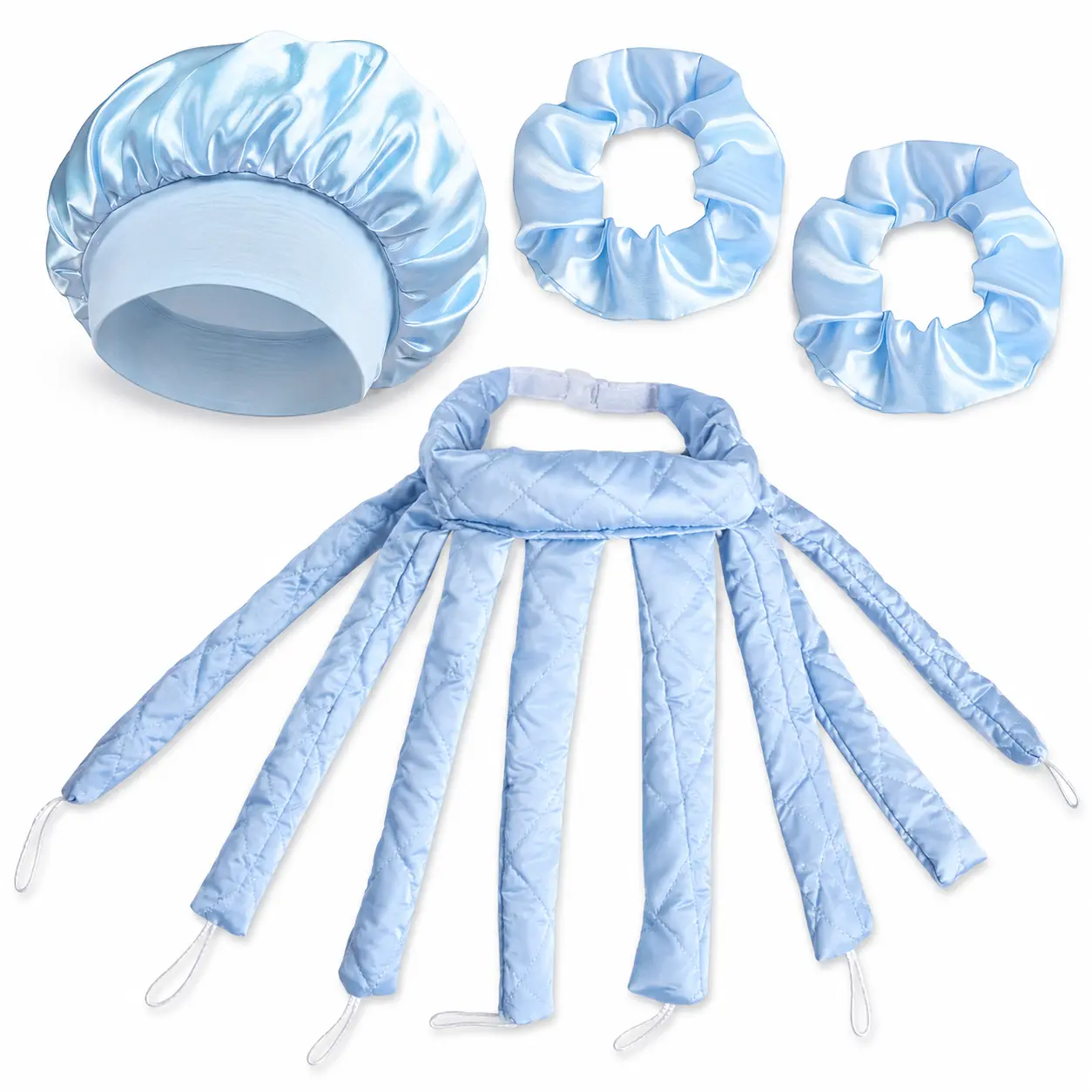 Women's Heatless Curling Rod Set with Satin Scrunchies - No Heat Overnight Curler, Damage-Free Styling Tool for Long Locks