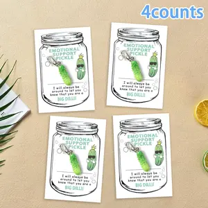 4-Piece Keychain Set, Cucumber Design Pocket Hug Card, Mini Resin Kimchi Keyring, Inspirational Cards, Perfect Gift for Friends & Family