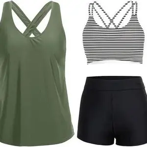 3 Piece Tankini with Shorts - Sporty Swimsuit with Athletic Bathing Suit with Pockets 2026 Modest Swimwear