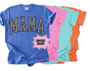 Cheetah Leopard Print Mama Comfort Colors T-Shirt or Tank Top - Available in Multiple Colors - Tshirt, Womenswear