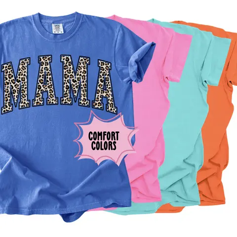 Cheetah Leopard Print Mama Comfort Colors T-Shirt or Tank Top - Available in Multiple Colors - Tshirt, Womenswear