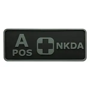 Blood type A + Positive NKDA Acu Dark Hook Patch[3D-PVC Rubber-4.0 X 1.5 inch -BP1]