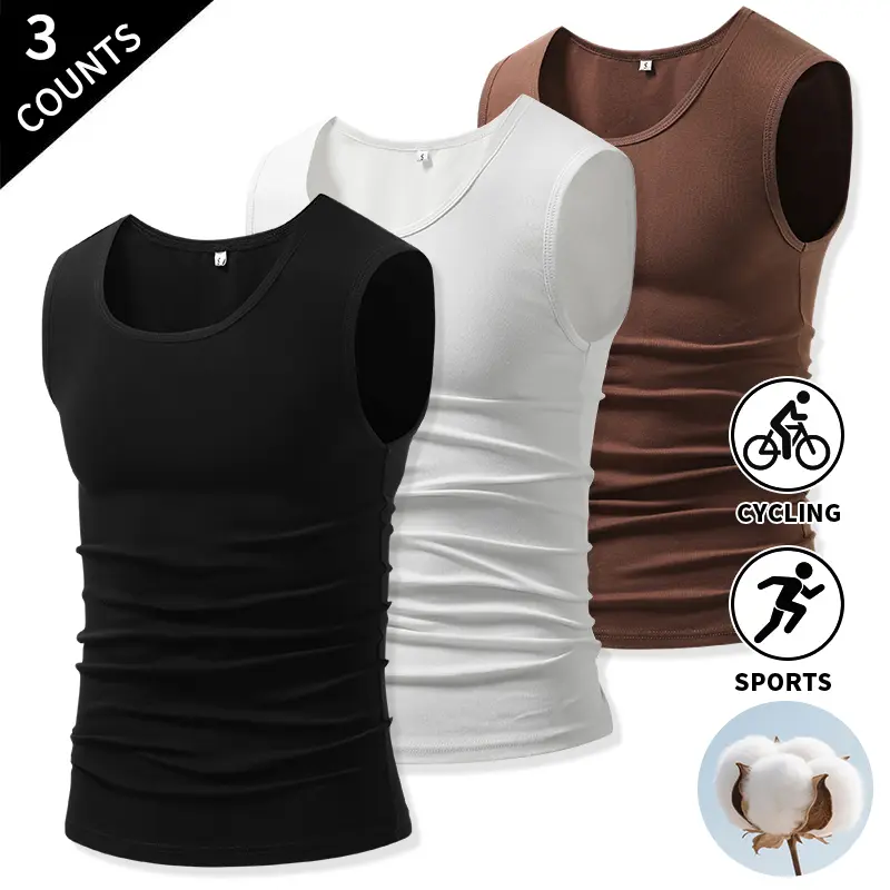 Summer Vibes 3-Pack Men’s U-Neck Cotton Tank Tops — soft, breathable sleeveless muscle undershirts; versatile for gym workouts, running, home wear, casual summer layering