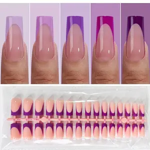 French Tip Press On Nails – Purple Series, Medium Square, Gel Nail Tips Starter Kit | 150PCS, 15 Sizes, 5 Styles, Beginner-Friendly, DIY Nail Extensions for Women, Salon-Quality, Nail Kit Set