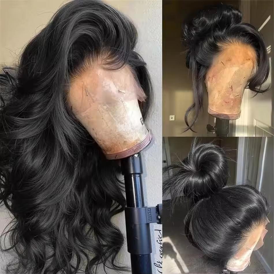 Mylockme Hair 13x4 Body Wave Lace Front Wigs Human Hair Pre Plucked HD Transparent 13x6 Lace Frontal Wig 180% Density Brazilian Virgin Human Hair Lace Front Wigs for Women Natural Black Color