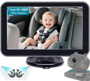 DoHonest 7-Inch Baby Car Camera: HD 1080P, Crystal Night Vision, 150° Wide Angle, 360° Adjustable, Anti-Glare, USB Plug-and-Play Infant Car Seat Safety Camera - Grey