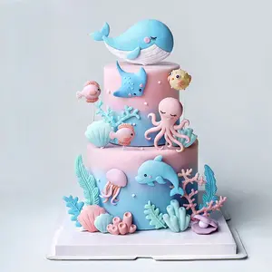 Ocean Series Birthday Cake Decorations, Whale Octopus Devilfish Dolphin Jellyfish Shell Inserts, Soft Clay Home Decoration for Kids Boys Girls