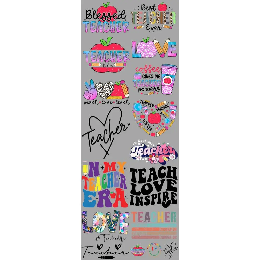 Teacher Era DTF Transfers Gang Sheet 22” wide x 60” long DIY Direct to Film T Shirt Transfers
