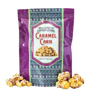 Sugar Plum Chocolates Caramel Corn with Milk and White Chocolate Drizzle - 4 Bags - 4 Oz. Each - 1 lb Total
