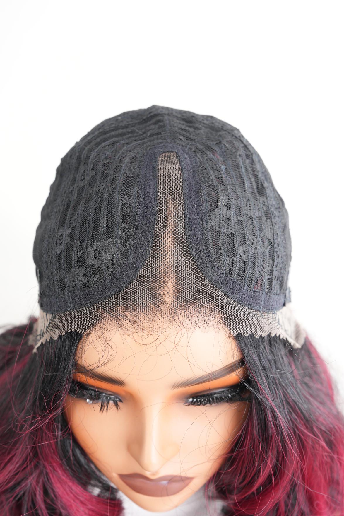 Noble 25 Inch Black & Red Ombre Braided Body Wave Wig