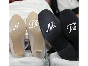 I Do Me Too Wedding Shoe Decals, Bride Groom Stickers, Shoe Sole Vinyl Decal Set, Wedding Photo Prop, Black White Wedding Accessories