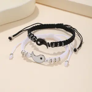 US-FASHION - Tai Chi Yin Yang Couple Bracelet for Lover Handmade Woven Baided Rope Adjustable Bracelets Bff Friendship Bangles Jewelry Gift