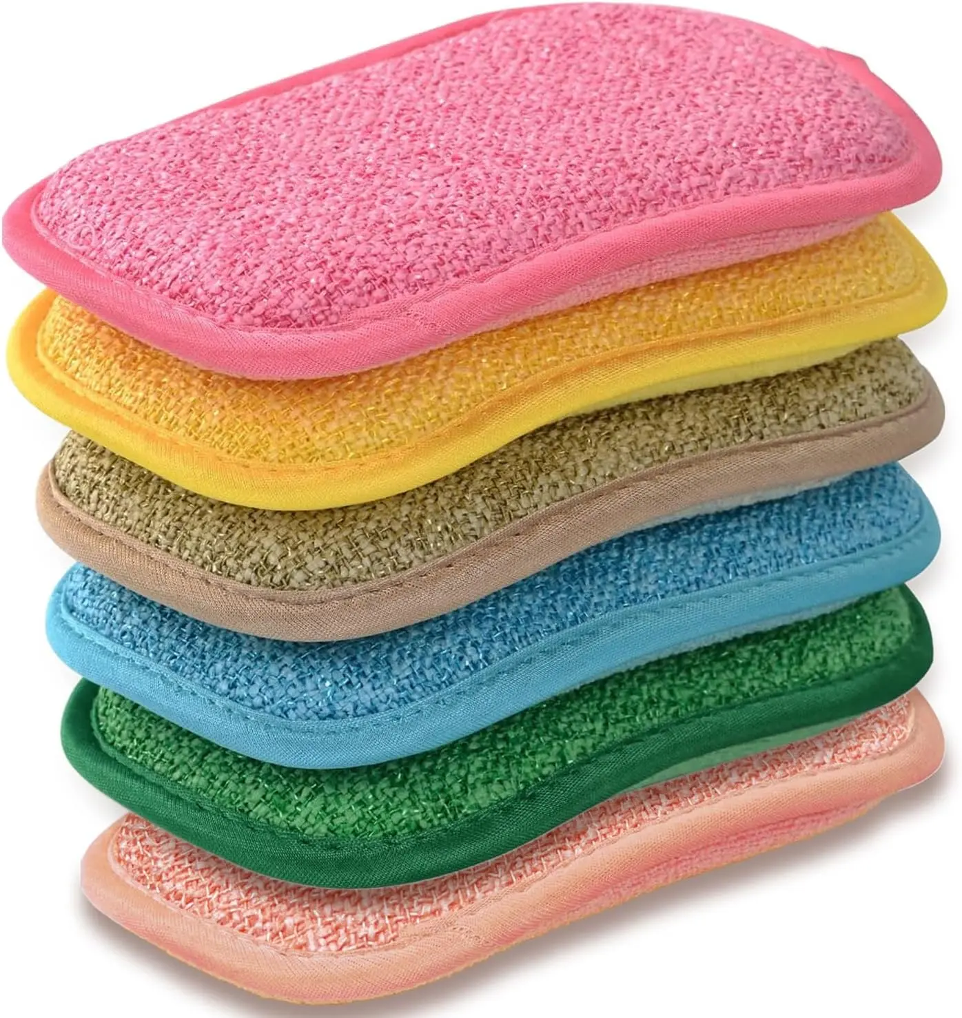 6PCS Multipurpose Kitchen Scrub Sponges – Heavy Duty Non-Scratch Cleaning Sponges, Reusable Microfiber Scrubber Pads for Dishes, Kitchen, Bathroom & Household Cleaning, Assorted Colors