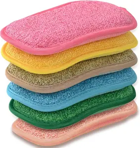 6PCS Multipurpose Kitchen Scrub Sponges – Heavy Duty Non-Scratch Cleaning Sponges, Reusable Microfiber Scrubber Pads for Dishes, Kitchen, Bathroom & Household Cleaning, Assorted Colors