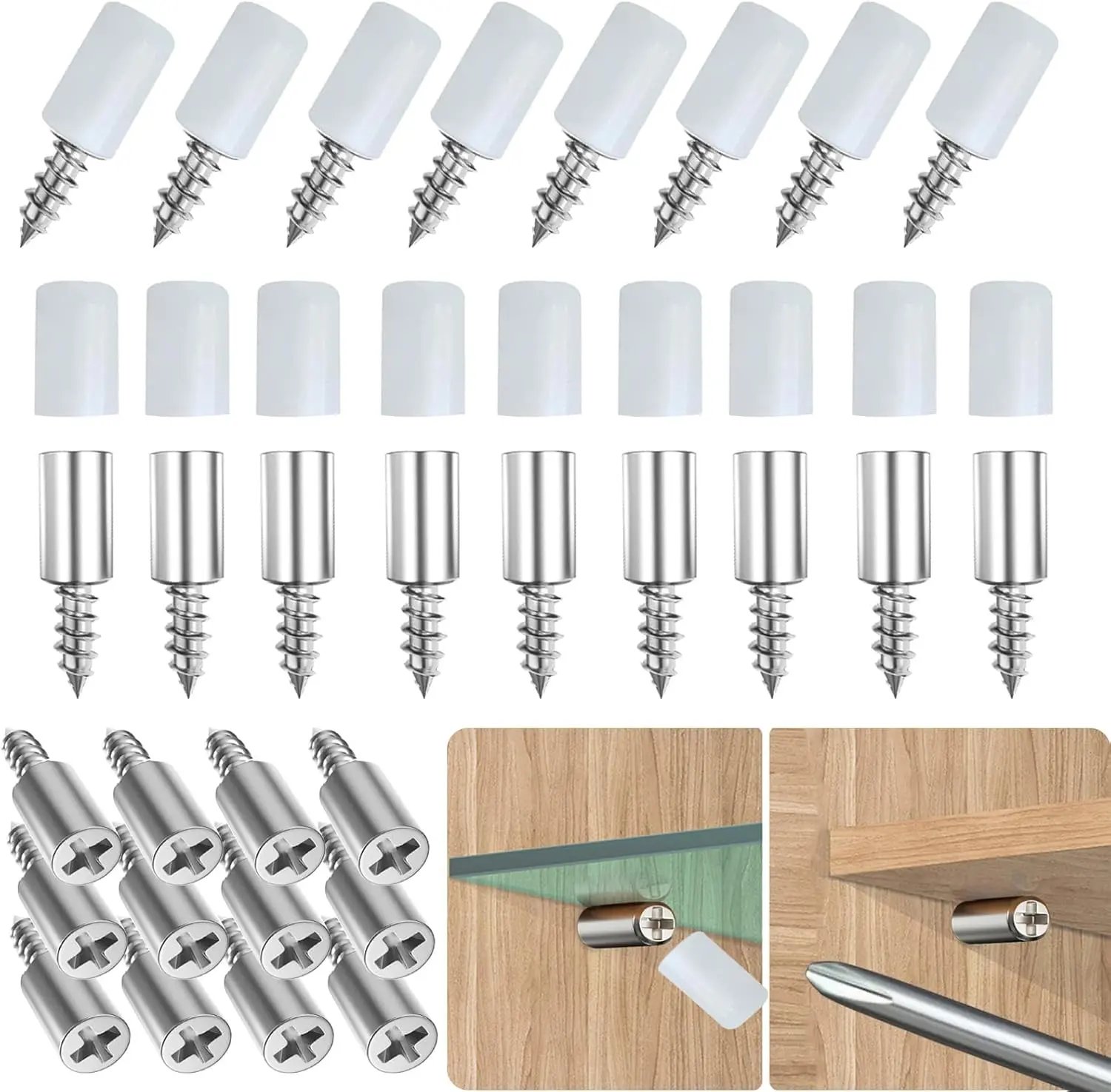 40 Pcs Self Tapping Screws Cabinet Laminate Support, Shelf Pins with Non-Slip Sleeve, Cabinet Shelf Pegs for Kitchen Utensils, Bookcases and Wardrobes, Fixed Support Self - Tapping Cross Screw