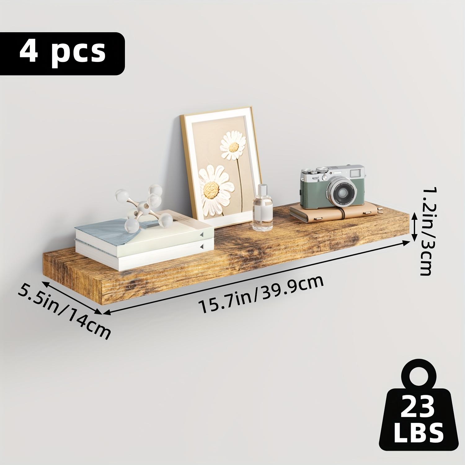 TOMNK 2/4/6pcs Floating Shelves, 15.7"/19.7"/ 22" Wood Hanging Shelf for Wall, Hanging Book Shelf for Wall Home Decor Living Room And Kitchen, Heavy Duty, Mounted Wood Shelves for Books, Bathroom, Storage Over Toilet