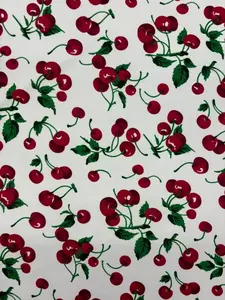 Cherry Printed Spandex Soft Medium to Heavy Weight Four-Way Stretch Fabric for Swimwear Dance Wear Leggings Active Wear & Costumes 80% Polyester 20% Spandex 230 GSM 58"/60" Width