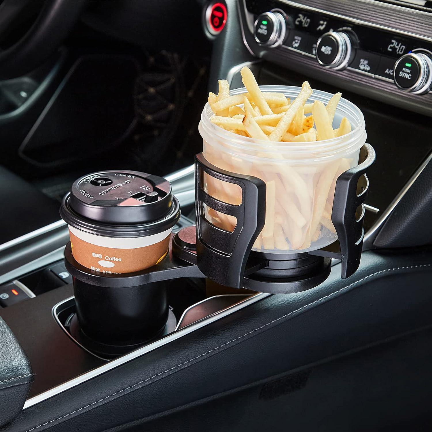 2 in 1 Multi Functional Car Cup Holder Expander Dual Cup Holder Extender with Adjustable Base Fits Yeti Hydro Flask Nalgene Other Big Bottles Mugs Snack Tablet Stand