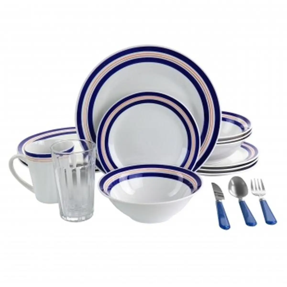 212 MAIN White Ceramic 32-Piece Dinnerware Set - Complete Tableware Set with Glass Tumblers, Stainless Steel Cutlery, Dinnerware Sets