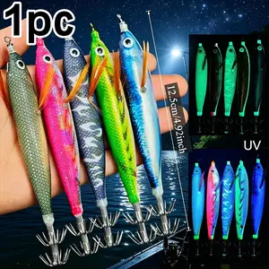 Horizontal Squid Jig Egi Set 12.5cm Glow in The Dark Wood Shrimp UV Squid Lure Sea Cuttlefish Octopus Saltwater Tackle