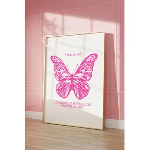 Trendy Wall Art Prints Girly Pink Wall Art Digital Prints And Posters Retro Wall Print Beige And Pink Bedroom Prints Butterfly Preppy Decor
