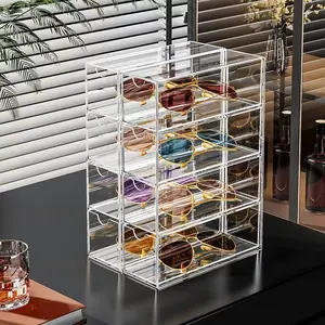1pc Eyeglass Storage Box, Clear Multilayer Storage, Women's 4-Layer Stackable Display Rack, Men's Modern Acrylic Glasses Case, Desktop Stationery Organizer