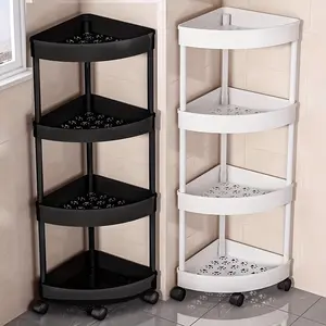 Four-Layer Rolling Storage Cart with Wheels, Compact Corner Organizer, Durable Plastic Material, No Power Needed, Ideal for Kitchen Office Bathroom
