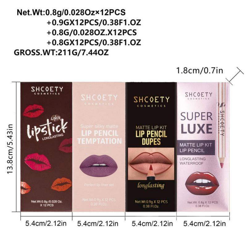 12pc Matte Lip Liner Kit: Waterproof, Longwear & Easy to Use | Define Lips Perfectly | Ideal Gift for Her | Bold/Nude Shades for Daily/Party Glossy Cosmetic