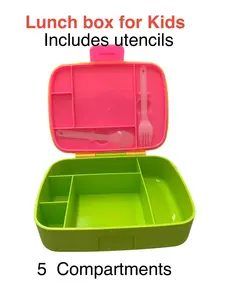 Lunch Box for Kids, plastic Utensils, BPA-Free, Pink/Green/Yellow