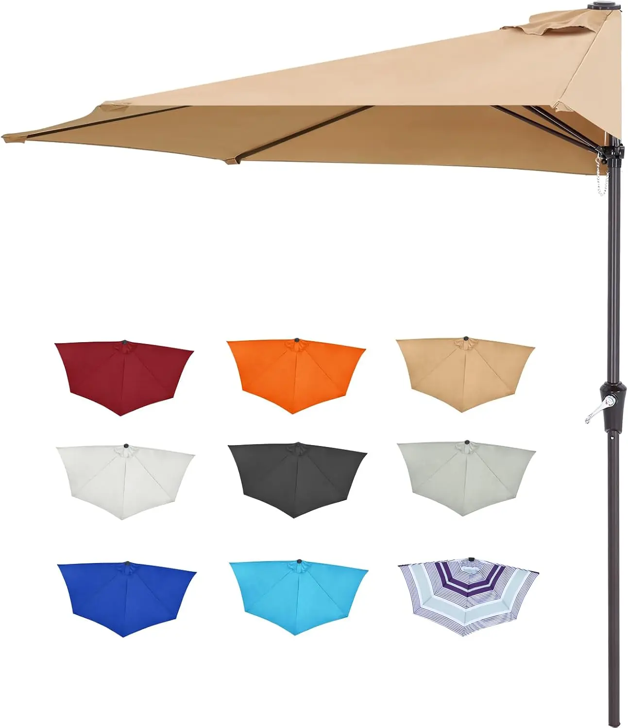 ABCCANOPY Patio Umbrella 9FT Outdoor Half Umbrella(Khaki) | Fade & UV Resistant Fabric, 5 Fiberglass Ribs, Waterproof, Air Vent, Crank Operated, Great for Patio, Backyard, Garden, Deck
