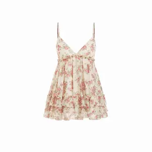 Cider Chiffon Floral V-Neck Ruffled Cami Blouse