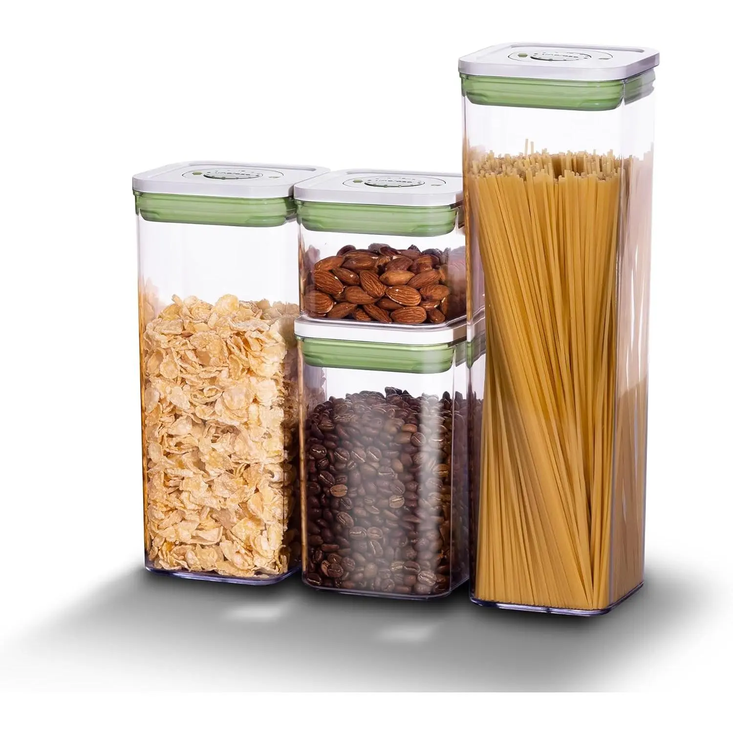 Set of 4 Pop Airtight  Storage Containers with Date Recording Lids, Stackable Plastic Kitchen Storage Containers, Dry Cereal Container Set for Pantry Countertop Fridge Organization