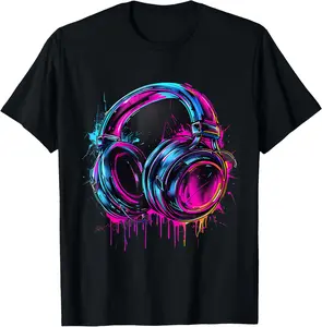 100% Cotton Headphones Music DJ Music Headphones Music Lover Splash EDM T-Shirt