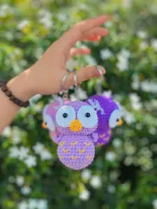 Customized Crochet Cute Purple Owl Keychain, Custom Gift, Owl crochet - Personalized Portrait Plush, Bestie,  Mother's day, Graduation, Valentine Gift