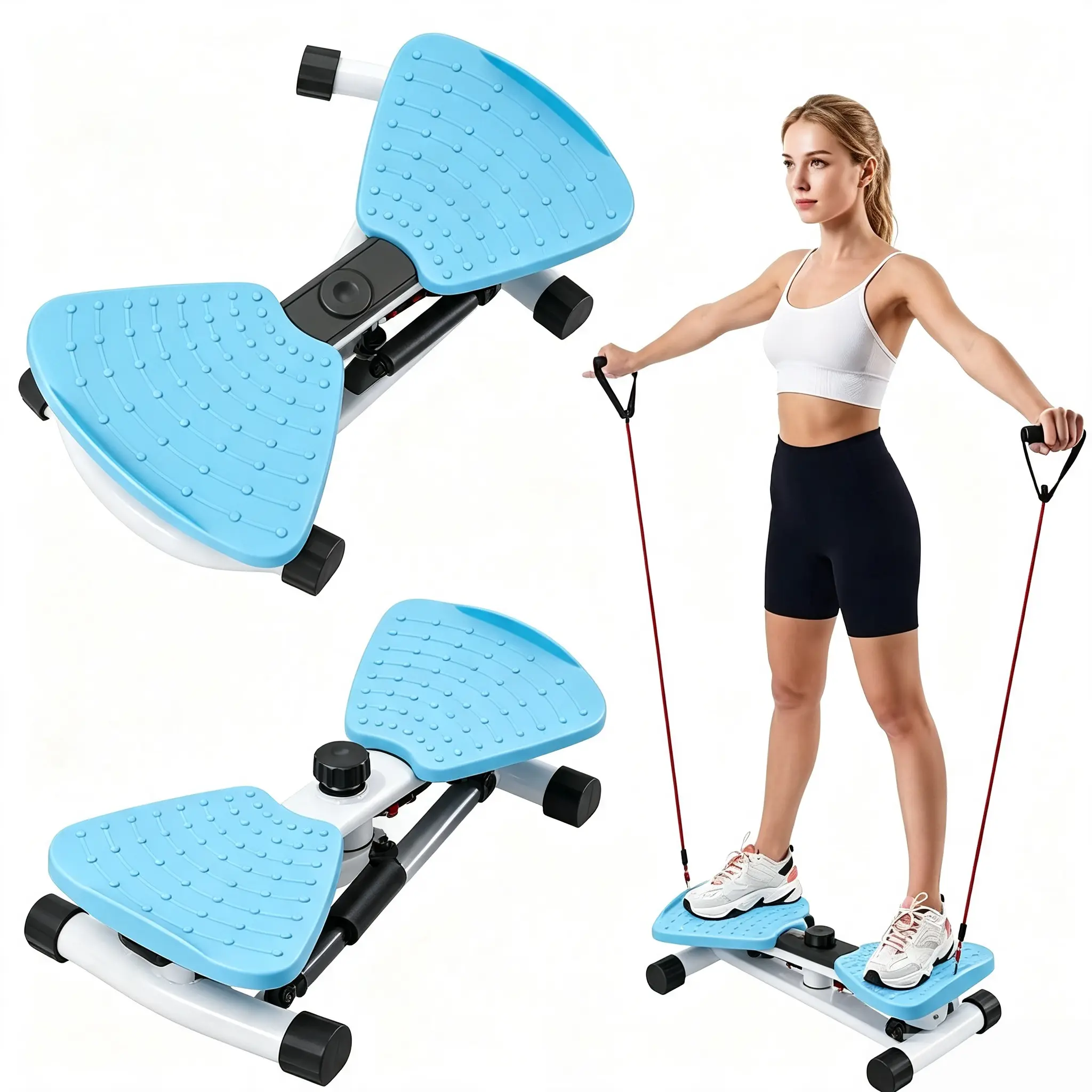 Twist Stepper Exercise Machine with Resistance Cords, Non-Slip Footplates, Portable Home Workout Equipment for Full-Body Movement Training, Indoor Fitness Gear for Daily Exercise