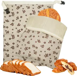 plastic-free beeswax lined -FDA cleared- fabric bread bags, beeswax toast storage pack (2ea),flax ciabatta storage pack, -proof fabric with zipper and buckle (Brown Leaf)