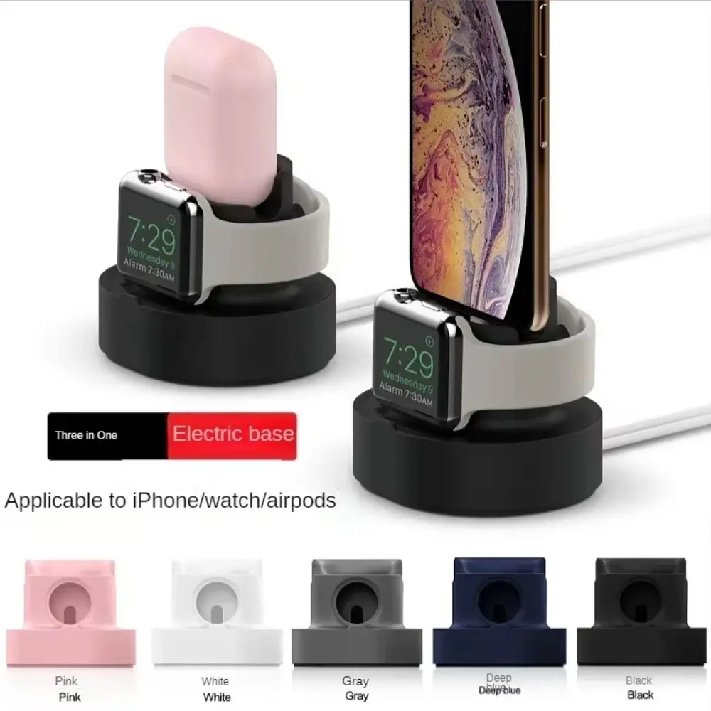 2025 New Upgraded 2-in-1 Silicone Stand for Apple Watch iphone  for Airpods Charging Base for iwatch Night Dock Watch Charger Smart Watch Accessories