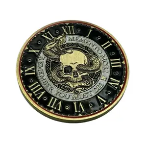 Memento Mori - Memento Vivere Stoic Pocket Reminder Coin with Skull Design and Roman Numerals for Daily Motivation