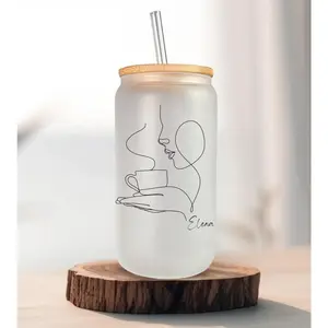 Glass cups with name, personalized gift for mothers day, custom women gift, glass tumbler for grandma, moms life frosted cup 16oz