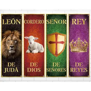 4Pcs Spanish Church Banners for Sanctuary Wall Worship Religious Banners Hanging Backdrop Christian Porch Signs Bible Verses Banner Scripture Hanging Signs for Church School Decor