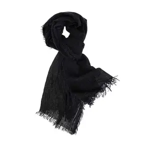 85% Acrylic 15% Nylon Elegant And Basic Solid Color Scarf With Fringe-Available in Burgundy, Black, Charcoal, Turquoise, Blue, and Dark Blue